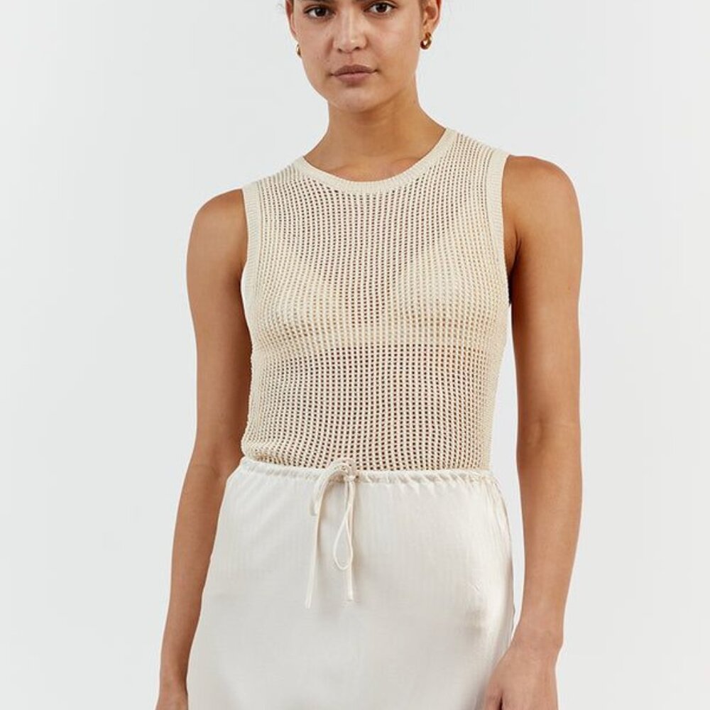 NWT DISSH Ophelia Natural Open Knit Tank Top Cream Crochet Sleeveless